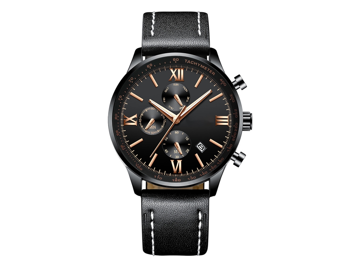 Reloj De Pulsera Deportivo De Cuarzo Para Hombre, Resistente Al Agua, Con Correa De Pu Negra 1