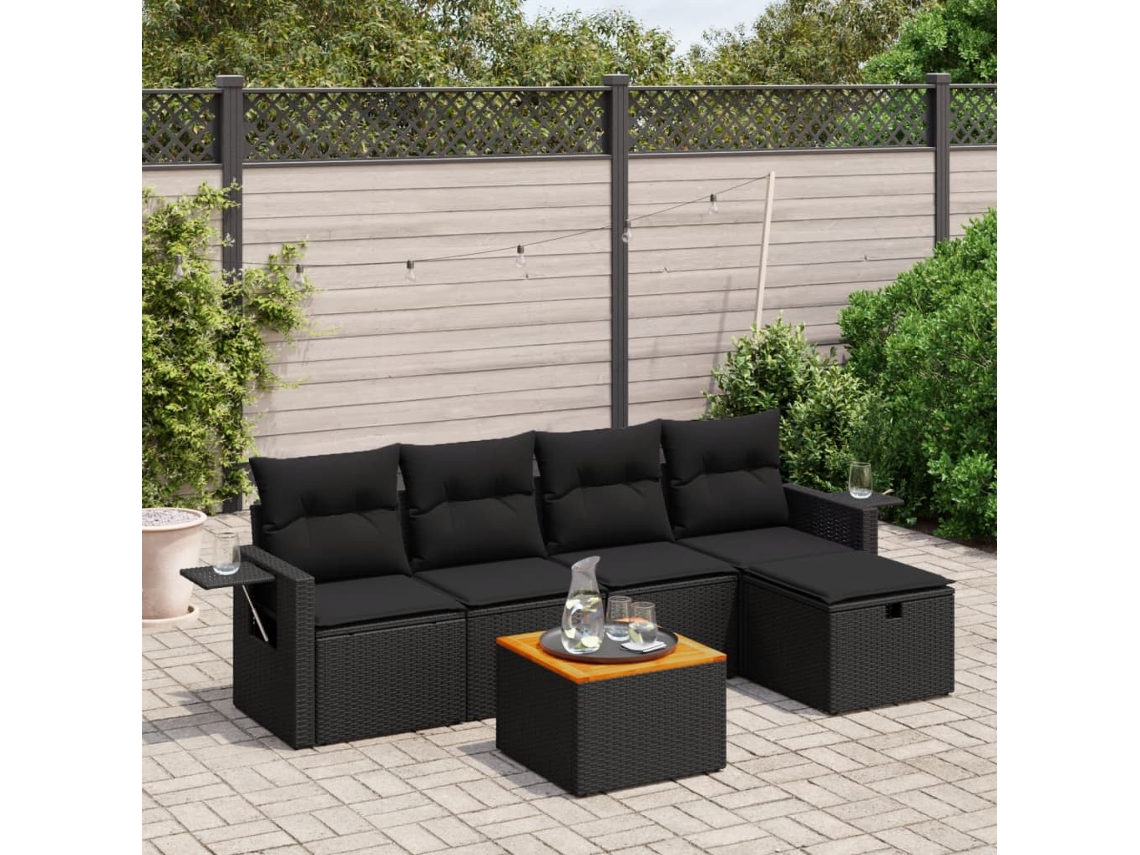Conjunto de sofás de jardín de 6 piezas DKD Home Decor con cojines de mimbre negros