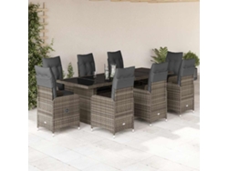 Conjunto de bistró de jardín de 9 piezas con cojines de mimbre gris de DKD Home Decor