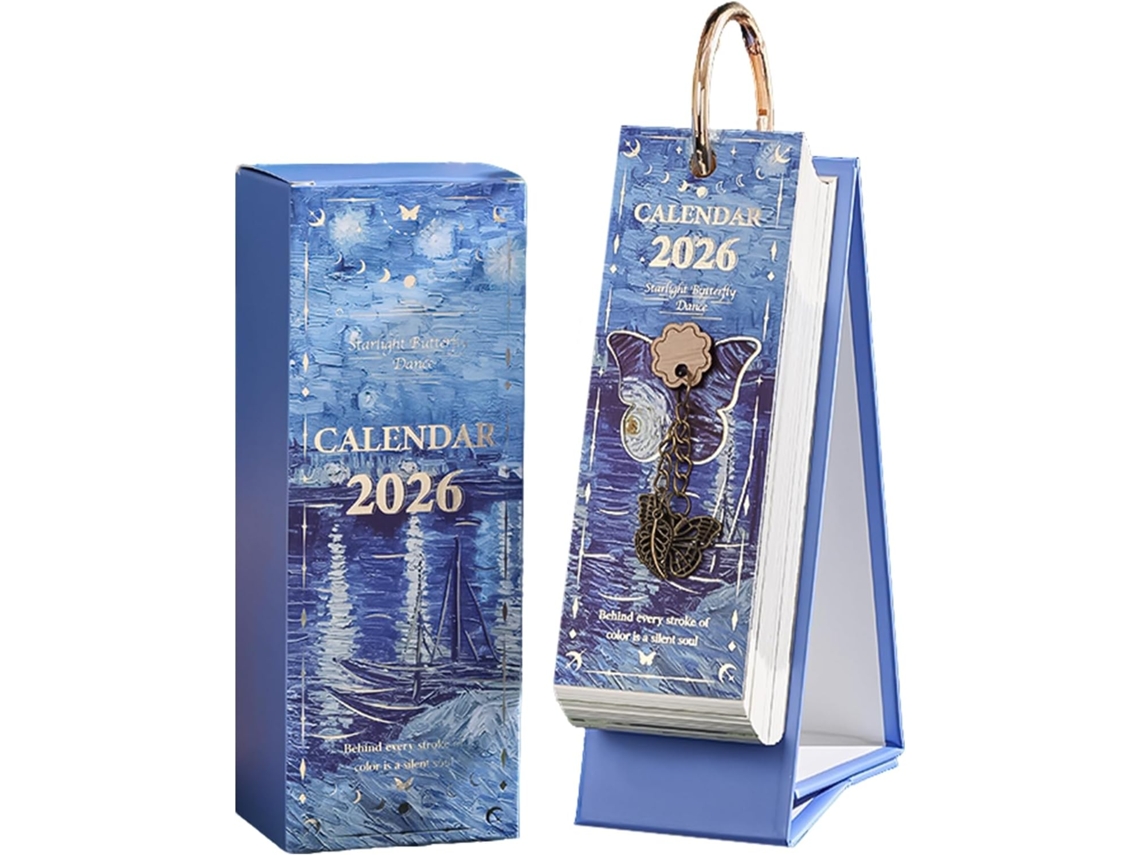 Calendário De Mesa 2026– Planejador Diário De 365 Dias Com Pintura A Óleo Para Decoração, Artístico Design