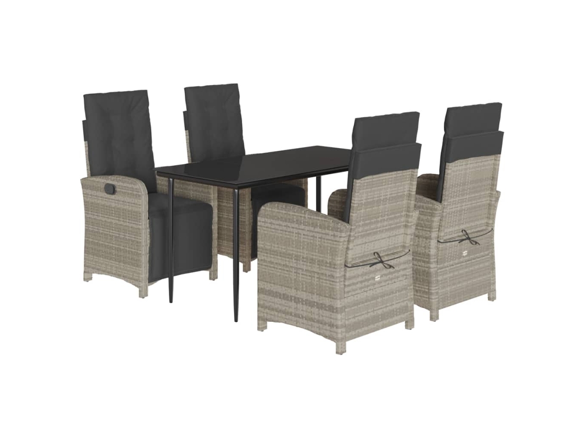 Juego de 5 piezas de comedor de jardín con cojines gris claro EXCLUSIVO DE LA CASA