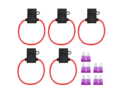 Porta Fusibles En Línea 5 Piezas Tamaño Medio Con 5 Fusibles Atc/ato Blade 3a Para Coche Barco Rv Negro