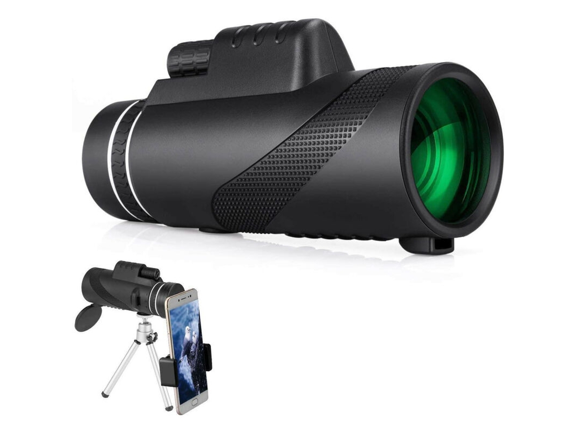 Telescopio monocular HD 12x50, impermeable, de alta potencia, con soporte para smartphone, trípode y prisma Bak4 para observación de aves y caza.