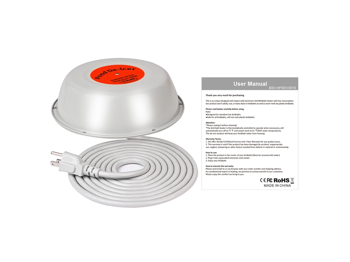 Descongelador para baño de pájaros de 1000 W con termostato