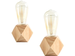 Lámpara De Mesilla Pequeña Con Base De Madera En Forma De Diamante (bombilla No Incluida) - 2 Unidades