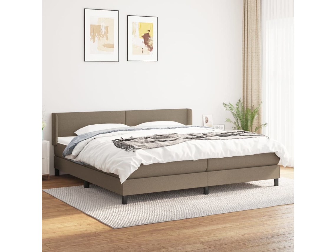 Cama Box Spring Con Colchón Tela Gris Taupe 200x200 Cm