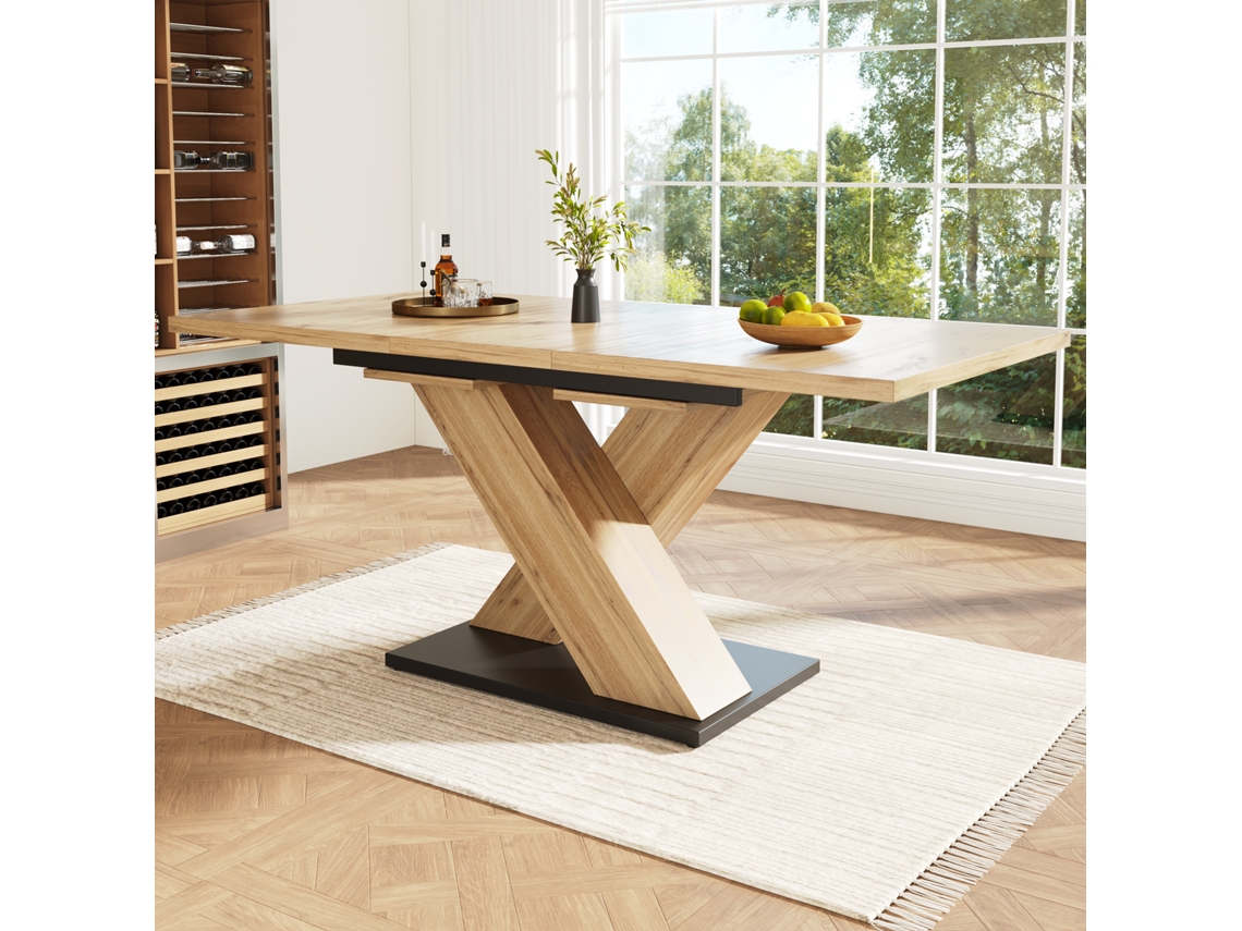Mesa De Comedor Retráctil 158,5 X 80 Cm - 6 A 8 Personas - Mdf - Natural