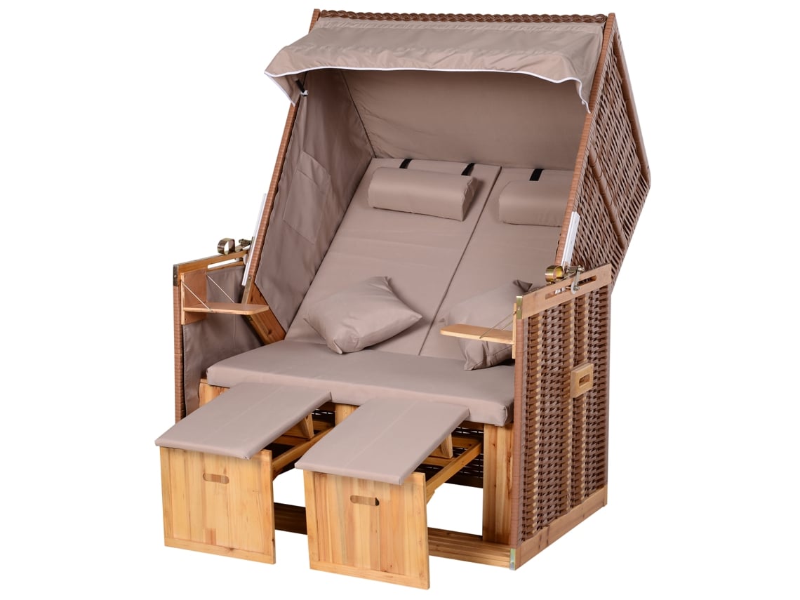 Silla de playa para 2 personas con respaldo reclinable, 118x79x160 cm, color beige.