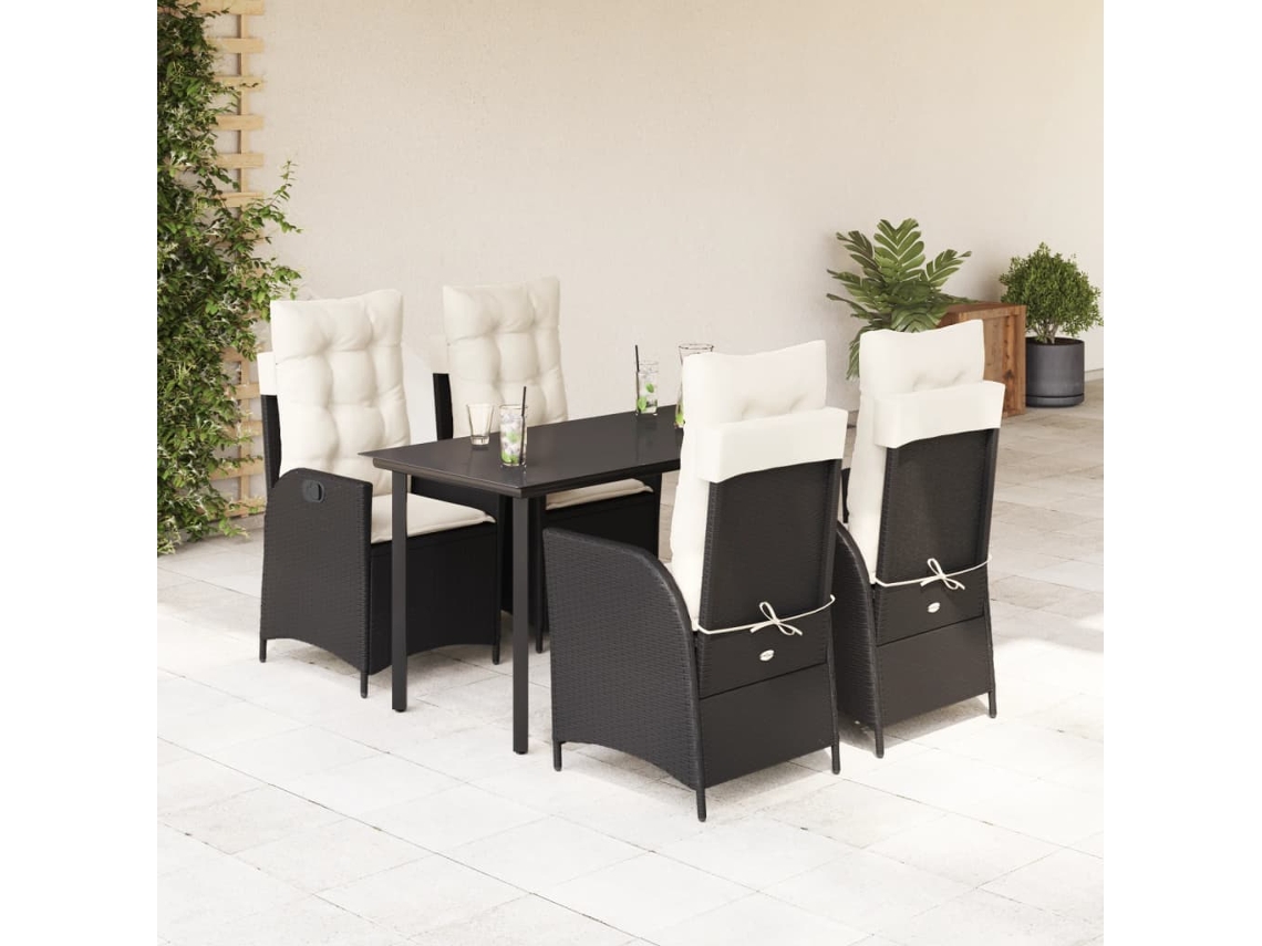Juego de comedor de jardín de 5 piezas con cojines de mimbre negros de DKD Home Decor