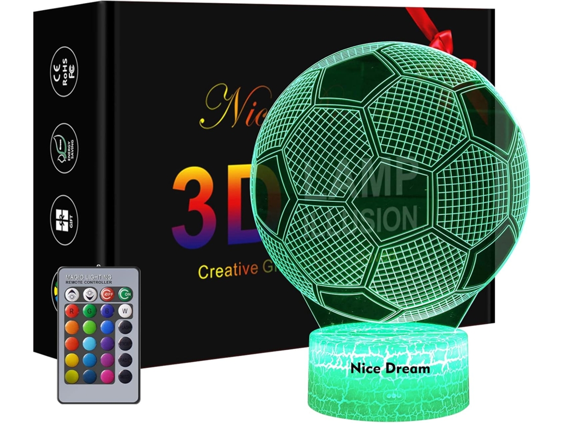 Luz nocturna de fútbol para niños, segura, con 16 colores cambiantes y control remoto, lámpara de ilusión 3D, ideal como regalo y decoración del hogar.