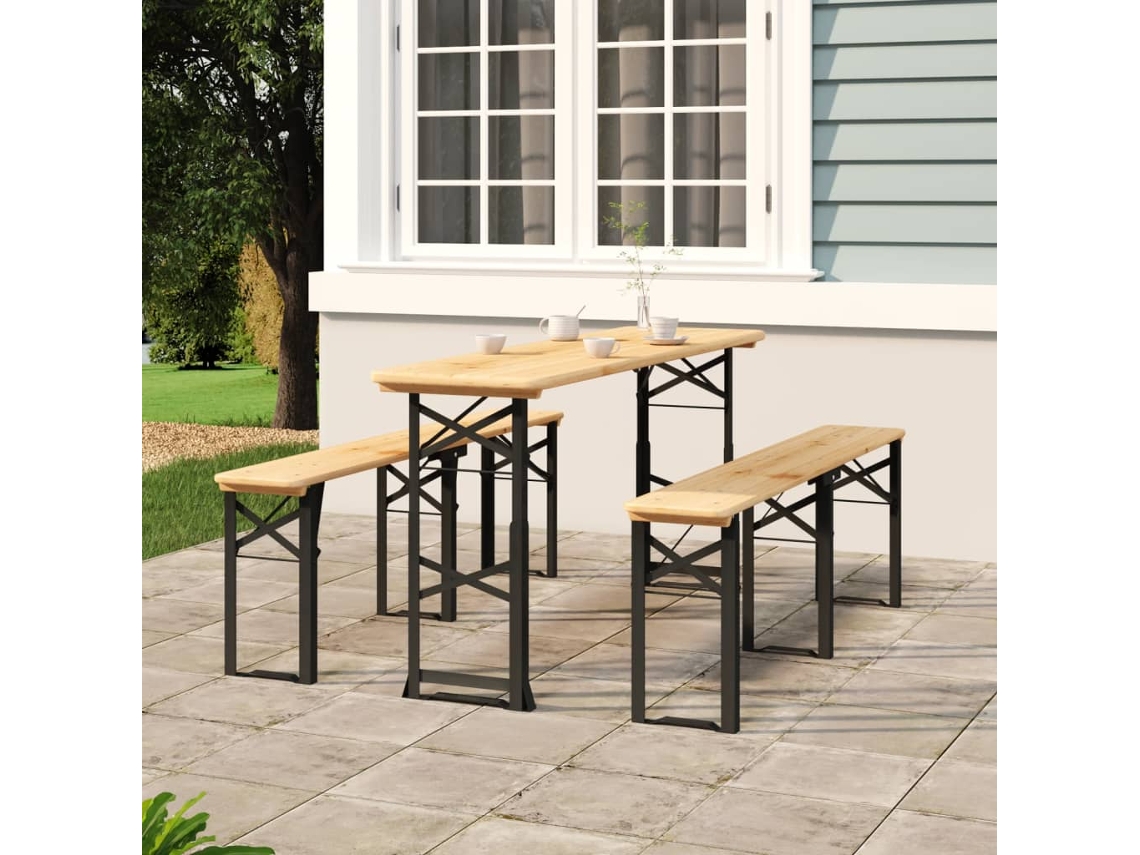Mesa de cerveza plegable de madera maciza de abeto de 170 x 50 x 75/105 cm. Lovely Home