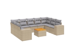 Conjunto de 10 sofás de jardín con cojines de mimbre, beige, EXCLUSIVO DE LA CASA