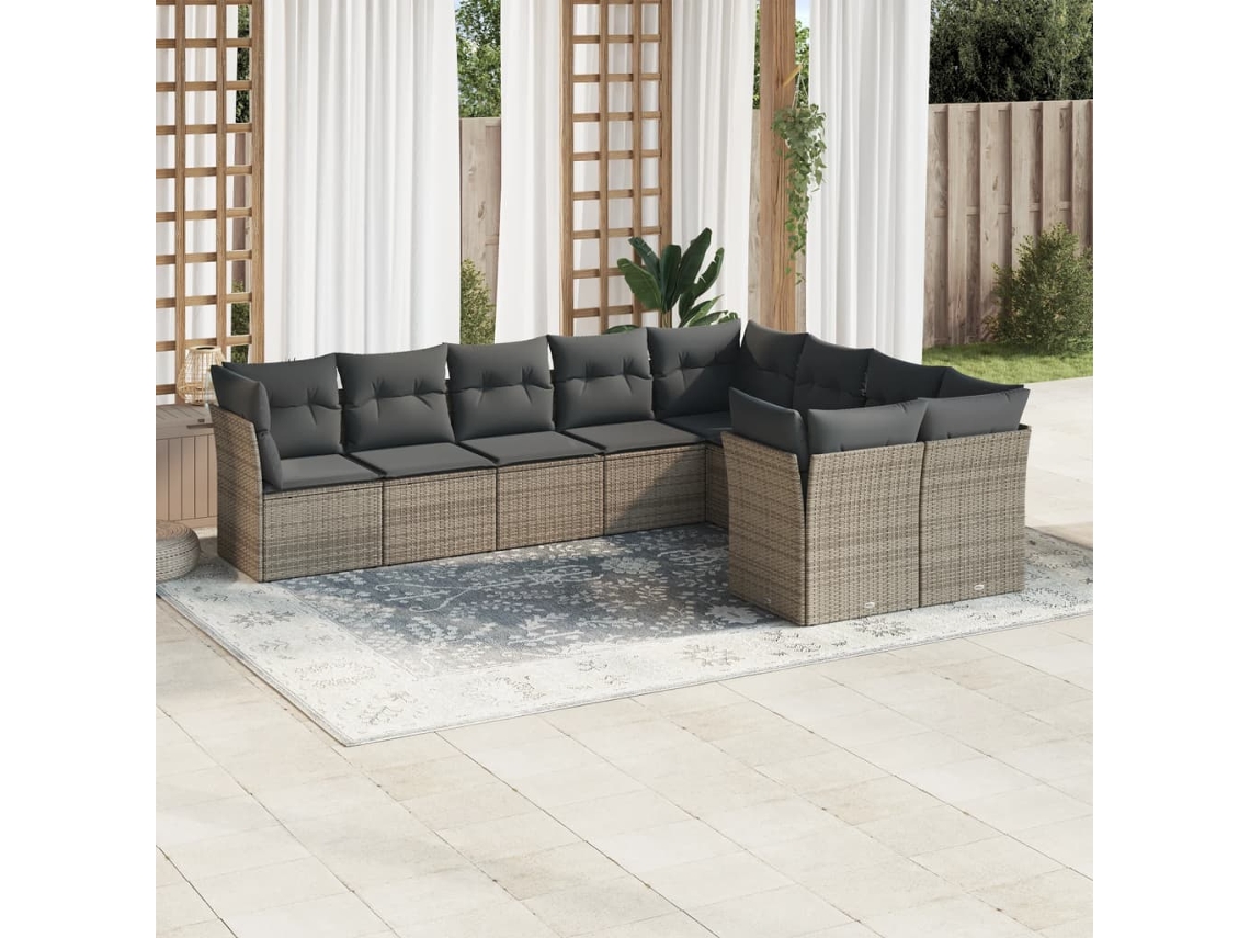 Conjunto de sofá de jardín de 9 piezas con cojines de mimbre gris de DKD Home Decor