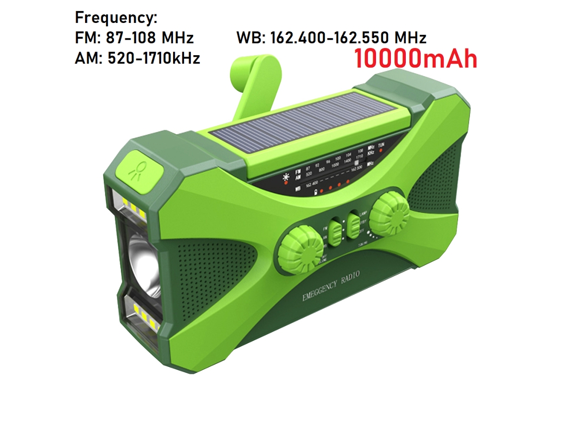 Radio de emergencia portátil Viewleaf de 12000 mAh con manivela solar, FM/AM, linterna LED, luz de lectura, alarma SOS, ideal para exteriores.