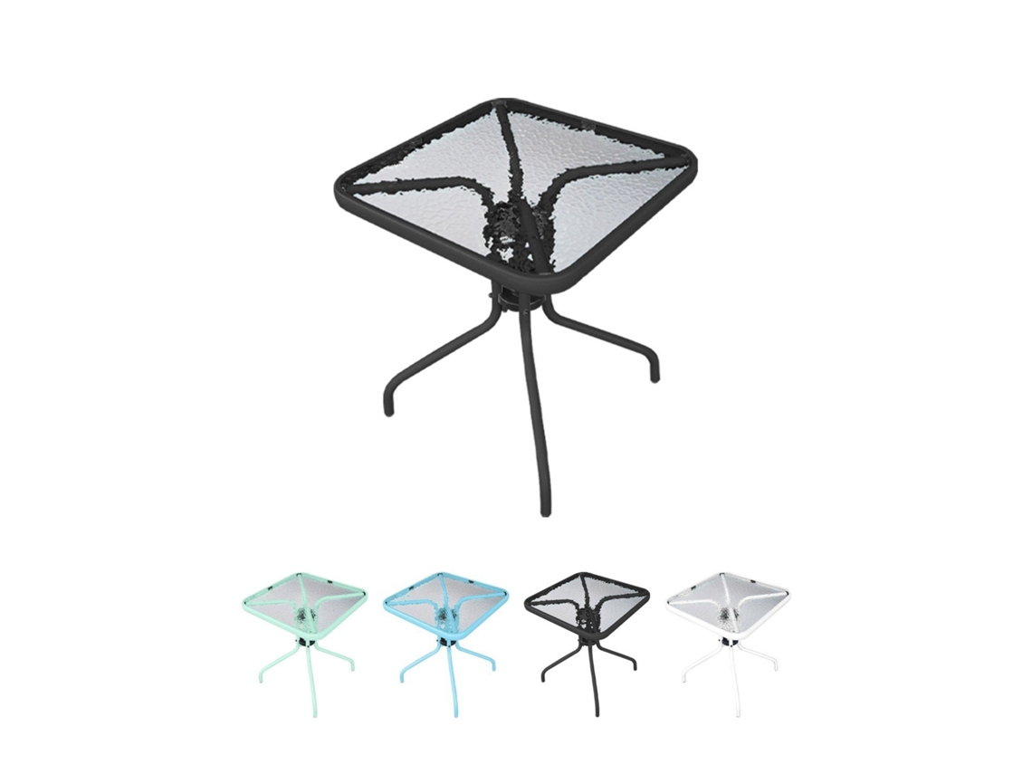 Mesa De Cristal 60x60x70 Cm Cuadrada Con Base Metálica Resistente - Ideal Para Terraza, Jardín O Balcón Negro