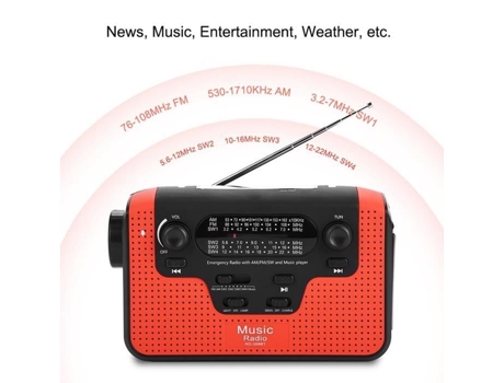 Radio Solar HURRISE Fm/Am/Sw con Manivela Musical de Tarjeta de Memoria