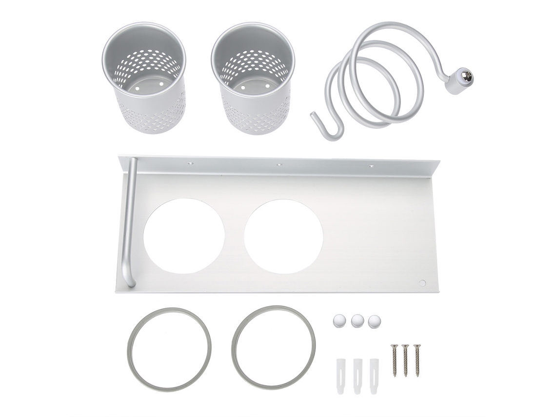 Suporte De Secador De Cabelo Para Parede Com Organizador, Porta-canetas E Posavasos, Material De Alumínio, Para Banheiro