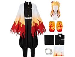 Traje De Cosplay Rengoku Kyoujurou Demon Slayer Kimono Con Capa Y Peluca Para Halloween 3xl Outfits Con Peluca