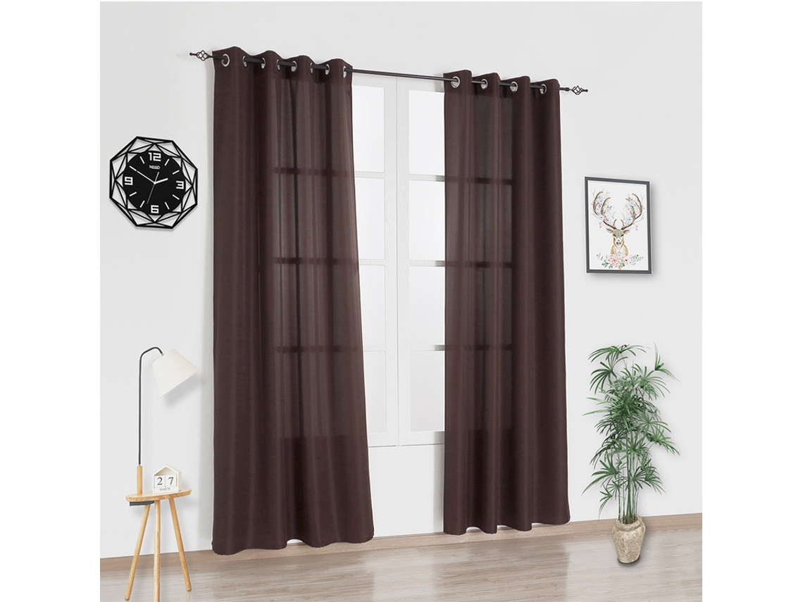 Cortina de tela premium marrón oscuro 140 x 260 cm - Individual