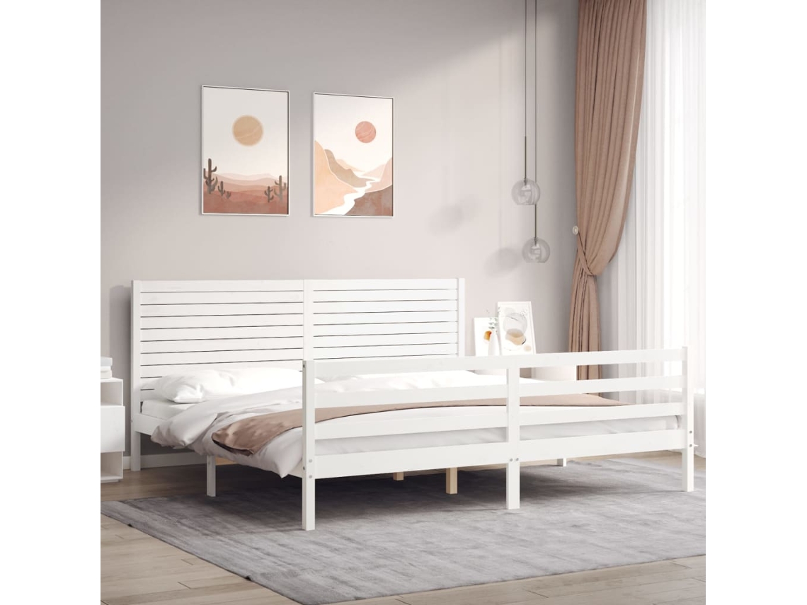 Estructura De Cama Con Cabecero Madera Maciza Blanco 200x200 Cm