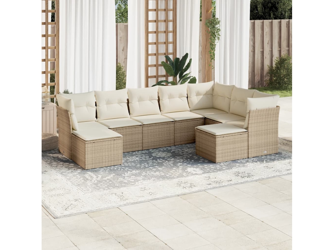 Conjunto de 9 sofás de jardín con cojines de mimbre beige de Dkd Home Decor