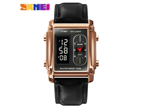 Reloj cuadrado analógico digital LED electrónico multifunción resistente al agua para hombre-cinturón de oro rosa LUUCOZK