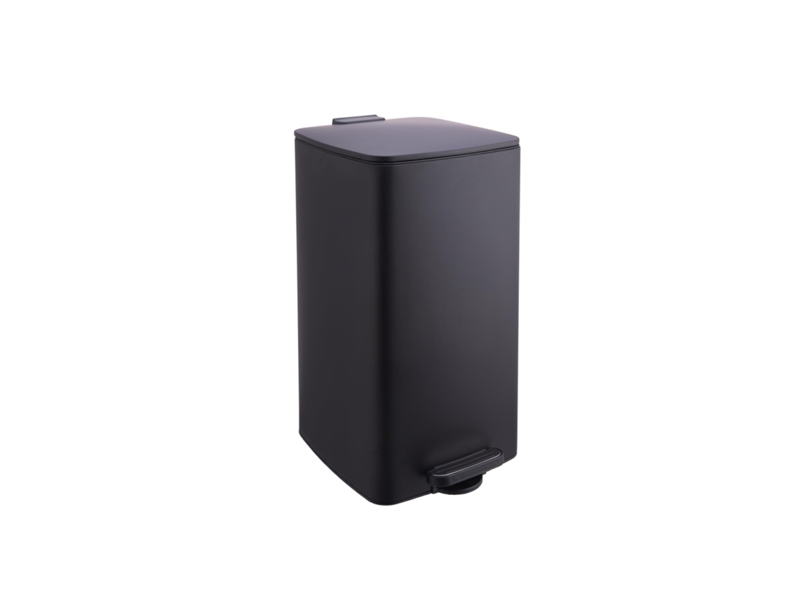 Relaxdays Cubo De Basura Cocina, 30 L, Cierre Suave, Cubo Interior Extraíble, Metal Mate, Pedal Rectangular, Negro