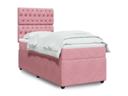 Cama Box Spring Con Colchón Terciopelo Rosa 100x200 Cm