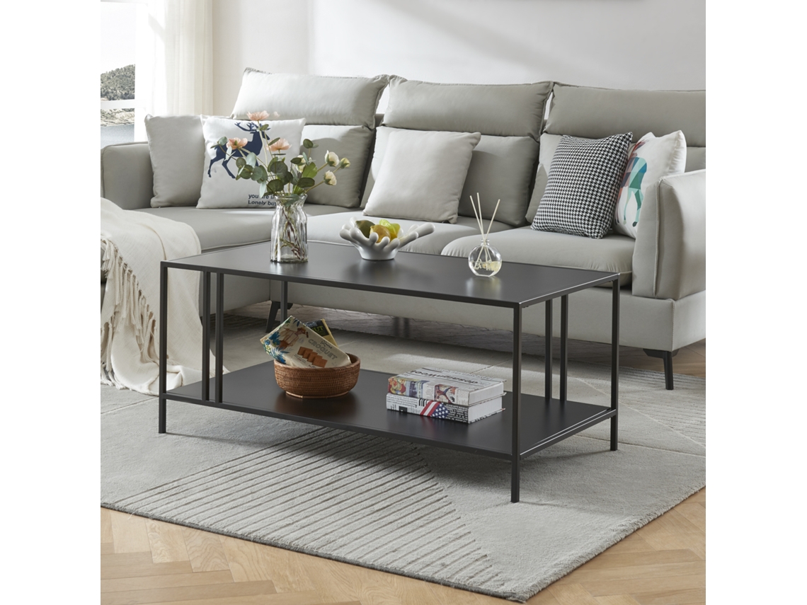 Mesa de centro Kumlinge rectangular con 1 estante metal 47 x 110 x 55 cm Negro [EN.CASA]