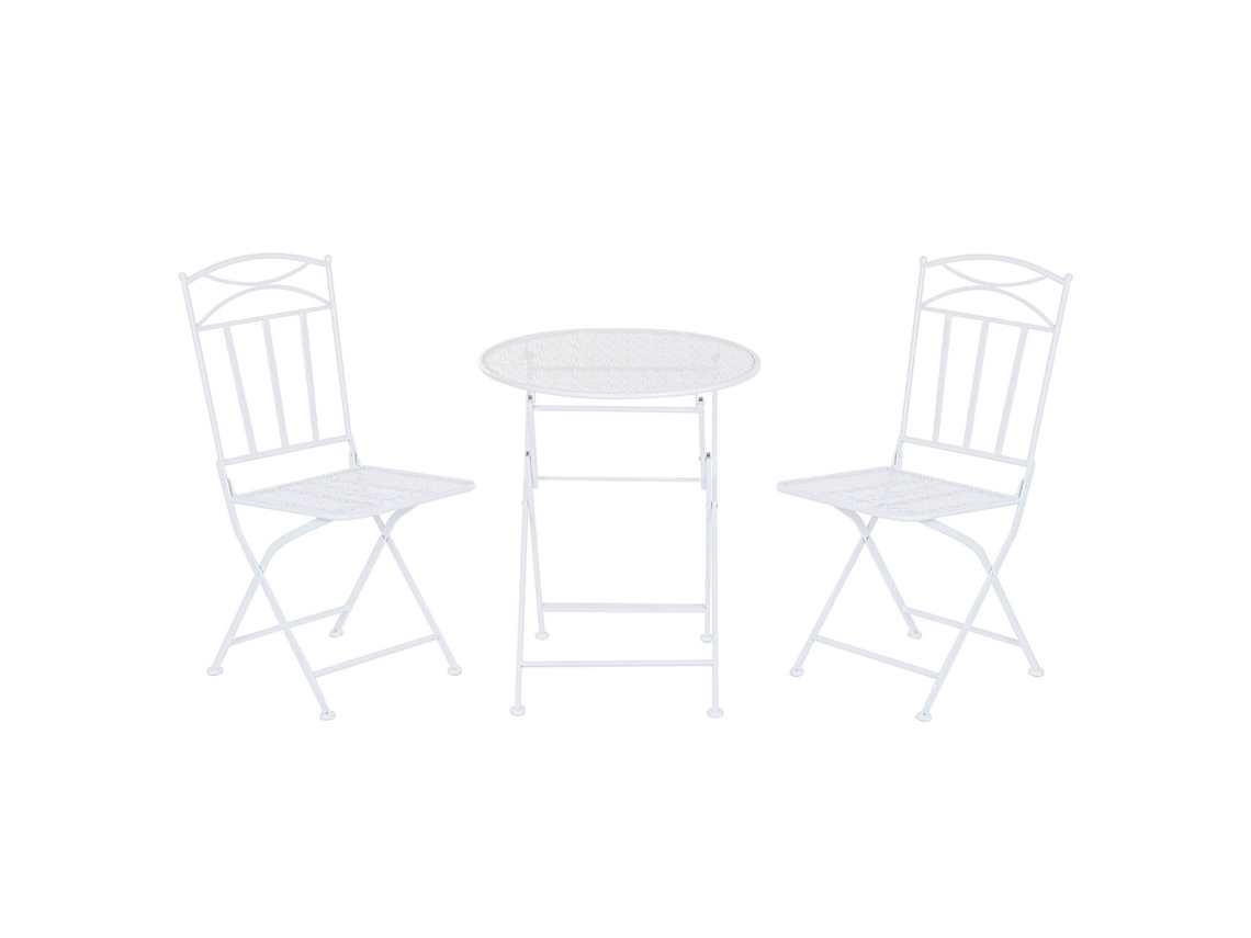 Set 3 Mesa Hierro Hojas Blanco 60x60x70cm
