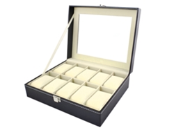 Caja Negra Con 10 Compartimentos, Apta Para Varios Relojes, Resistente, Organizador De Escritorio.