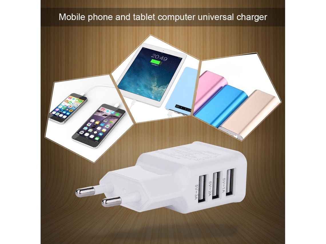 Cargador De Pared Universal Y Seguro Con 3 Puertos Usb Para Teléfonos Móviles Y Tabletas.