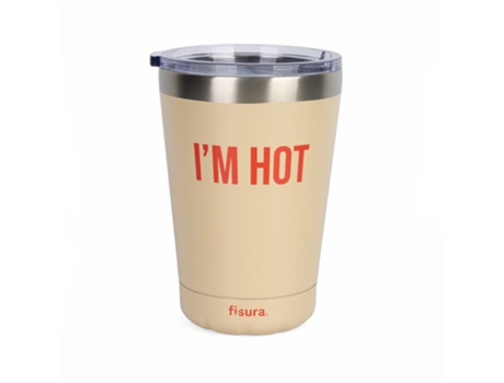 FISURA – Vaso termo original “I’m hot”. Vaso termo café para llevar beige. Taza de café 310 ml. Taza térmica acero inoxidable. Libre de BPA. Taza c...