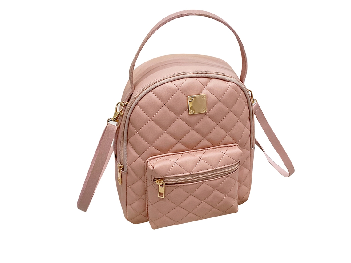 Mochila De Trabajo Elástica De Pu Resistente Al Agua Con Decoración De Placa De Hierro Rosa
