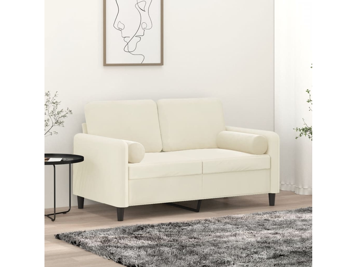 Sofá de 2 plazas con cojines decorativos de 120 cm en terciopelo crema Wsd739066 Adorável Casa