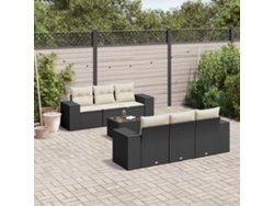 Conjunto de sofá de jardín de 7 piezas con cojines, ratán negro, Dkd Home Decor