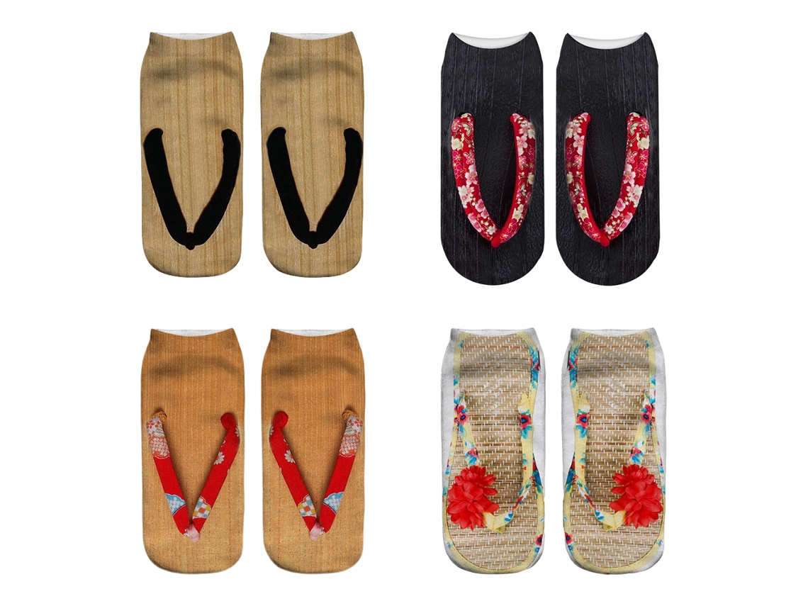 4 Pares Meias De Dedos Com Estampa 3d Divertida Para Sandália Meias De Tornozelo Baixo Soft E Respirável