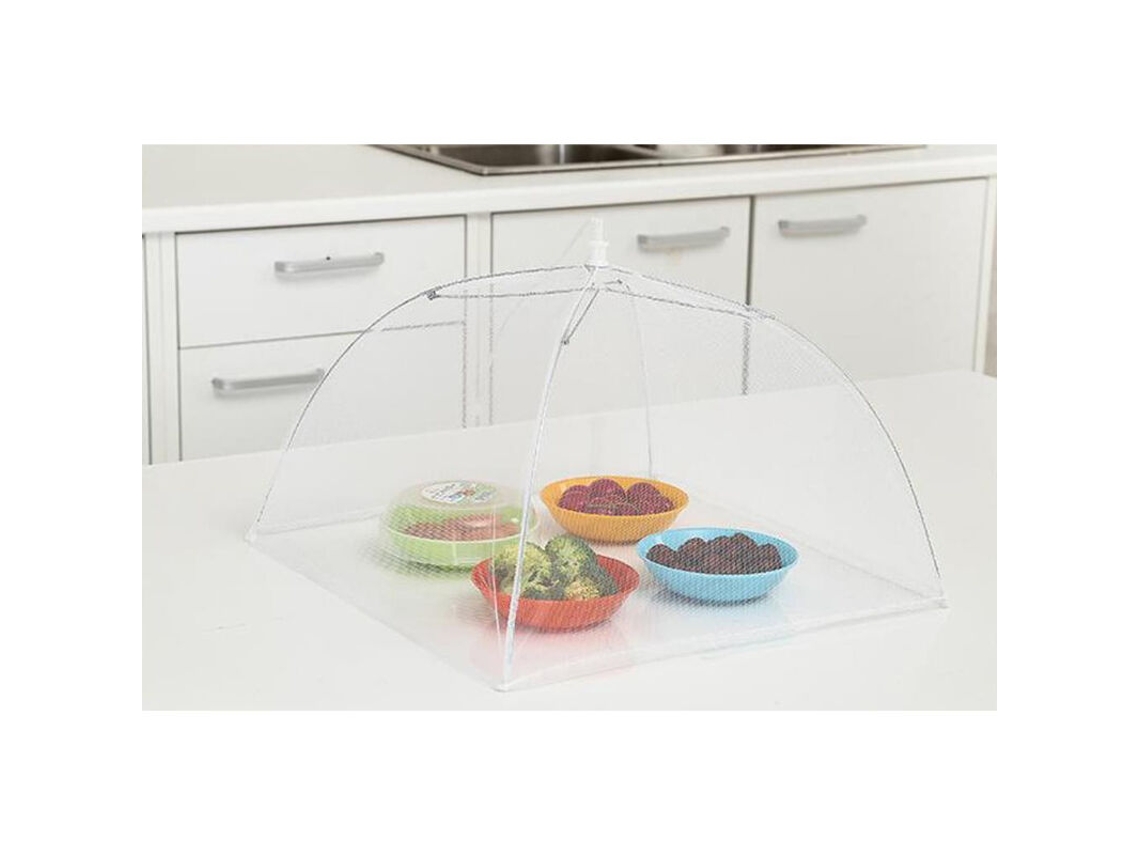 Cubiertas de malla emergentes para alimentos, elegante carpa de malla blanca para alimentos con diseño de paraguas plegable para uso en interiores y exteriores.