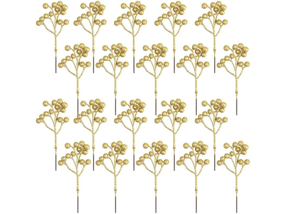 20 Ramas Artificiales De Frutos Dorados, 18 Cm Decoración De Navidad Para Árbol De Navidad