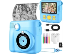 Cámara digital Cuich Mini linda cámara digital Tarjeta de 32 g y video de 1080p, papel de impresión, impresión instantánea azul