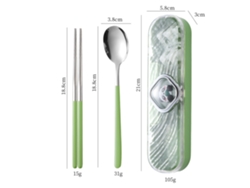 (verde Y Plateado - Juego De Palillos Y Cuchara) Juego De Palillos, Tenedor Y Cuchara De Acero Inoxidable 304