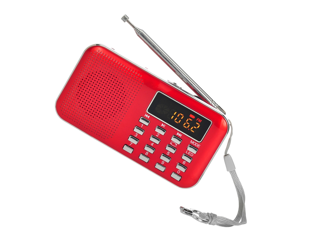 Radio FM portátil (pantalla de 2 pulgadas, altavoz estéreo de 3 W)