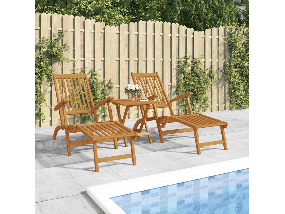 Tumbona | Silla De Jardín Con Reposapiés Y Mesita Madera Maciza De Acacia