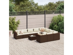 Conjunto de sofá de jardín de 11 piezas con cojines de mimbre marrón de DKD Home Decor