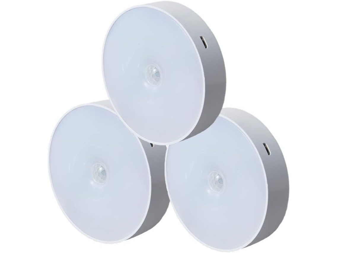 Paquete De 3 Luces Nocturnas Led Inalámbricas Con Modo De Iluminación Por Detección De Movimiento, Carga Usb, Portátiles.