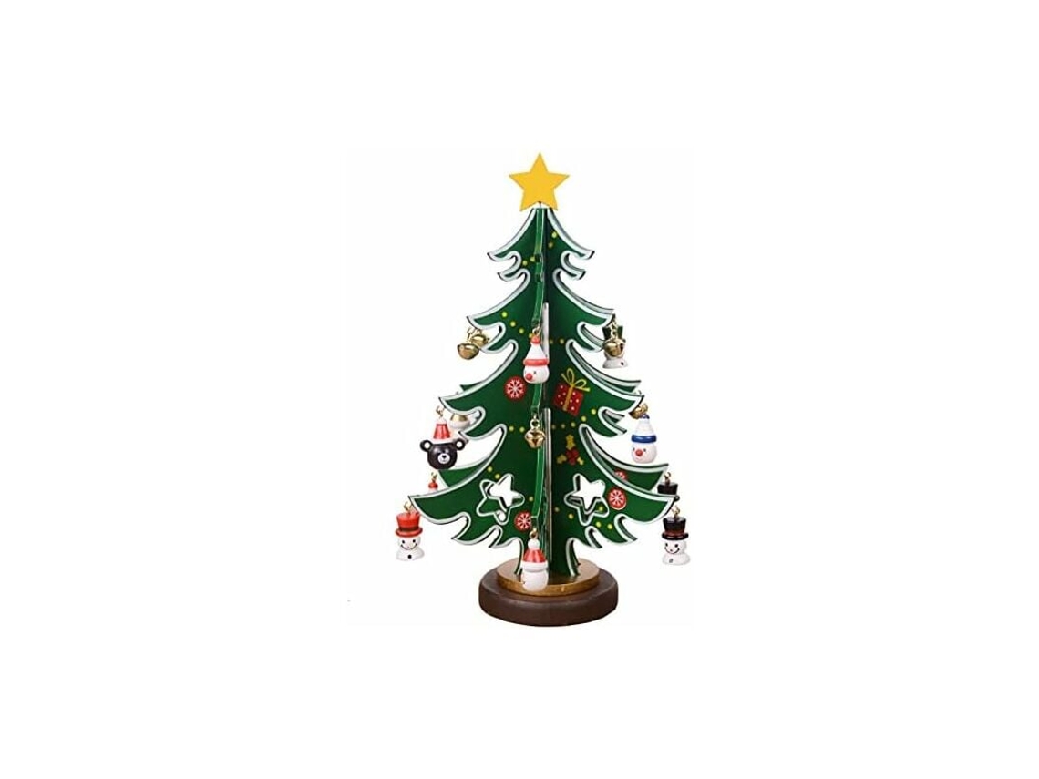 Mini árbol de Navidad de madera con adornos RNEMITERY