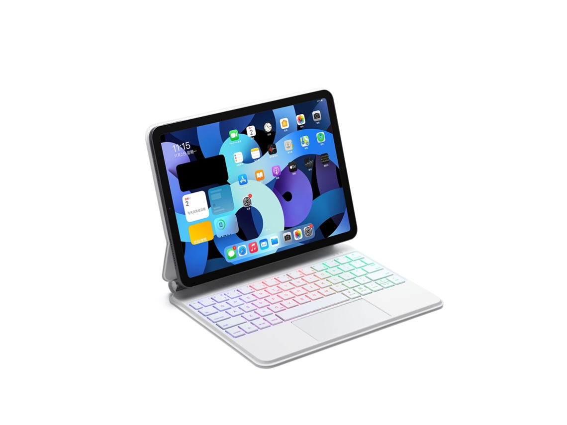 Funda con teclado Bluetooth Fwinl para iPad de 11.ª generación A16 de 10,9 pulgadas con teclado mágico en portugués y blanco