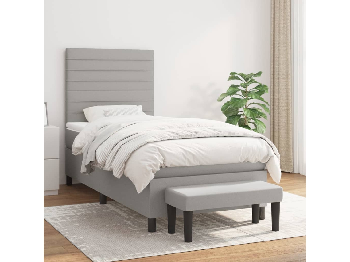 Cama Box Spring Con Colchón Tela Gris Claro 100x200 Cm