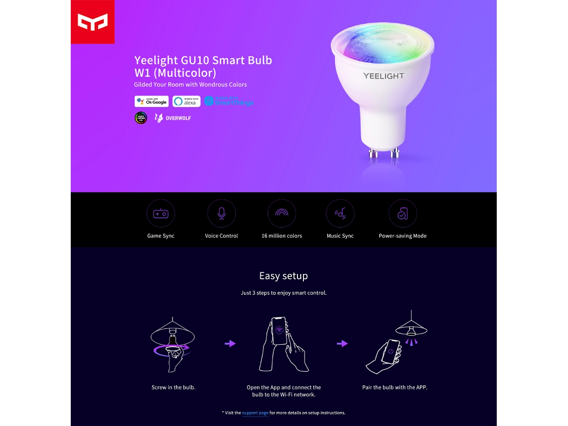 Lâmpada Inteligente Yeelight Gu10 W1 Multicolor 4.5w Regulável Controle App/voz Alexa Smartthings 2700-6500k Yldp004-a