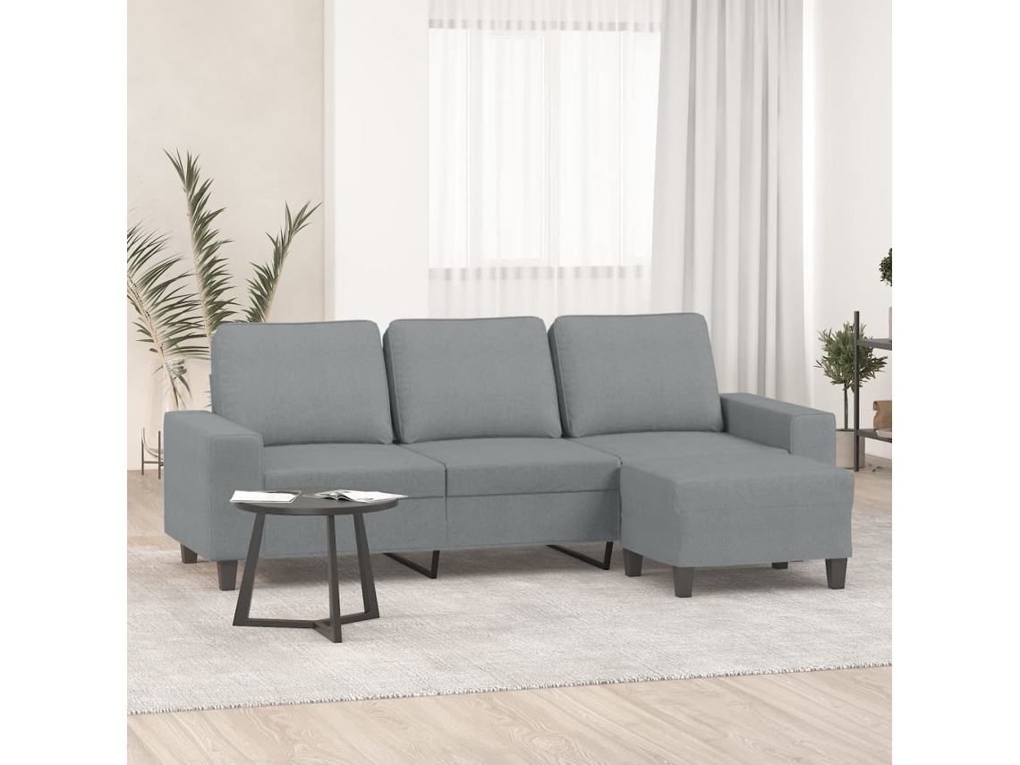 Sofá De 3 Plazas | Sofá De Salón | Sofá De Descanso Con Taburete De Tela Gris Claro 180 Cm Wsd664967